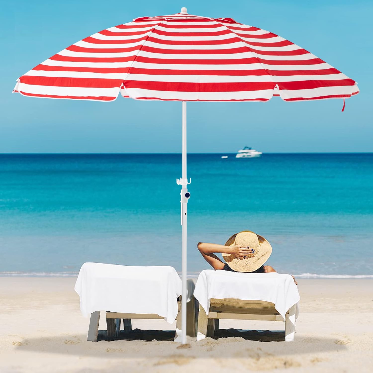 JEAREY 8.5FT Beach Umbrella for Sand Portable Outdoor