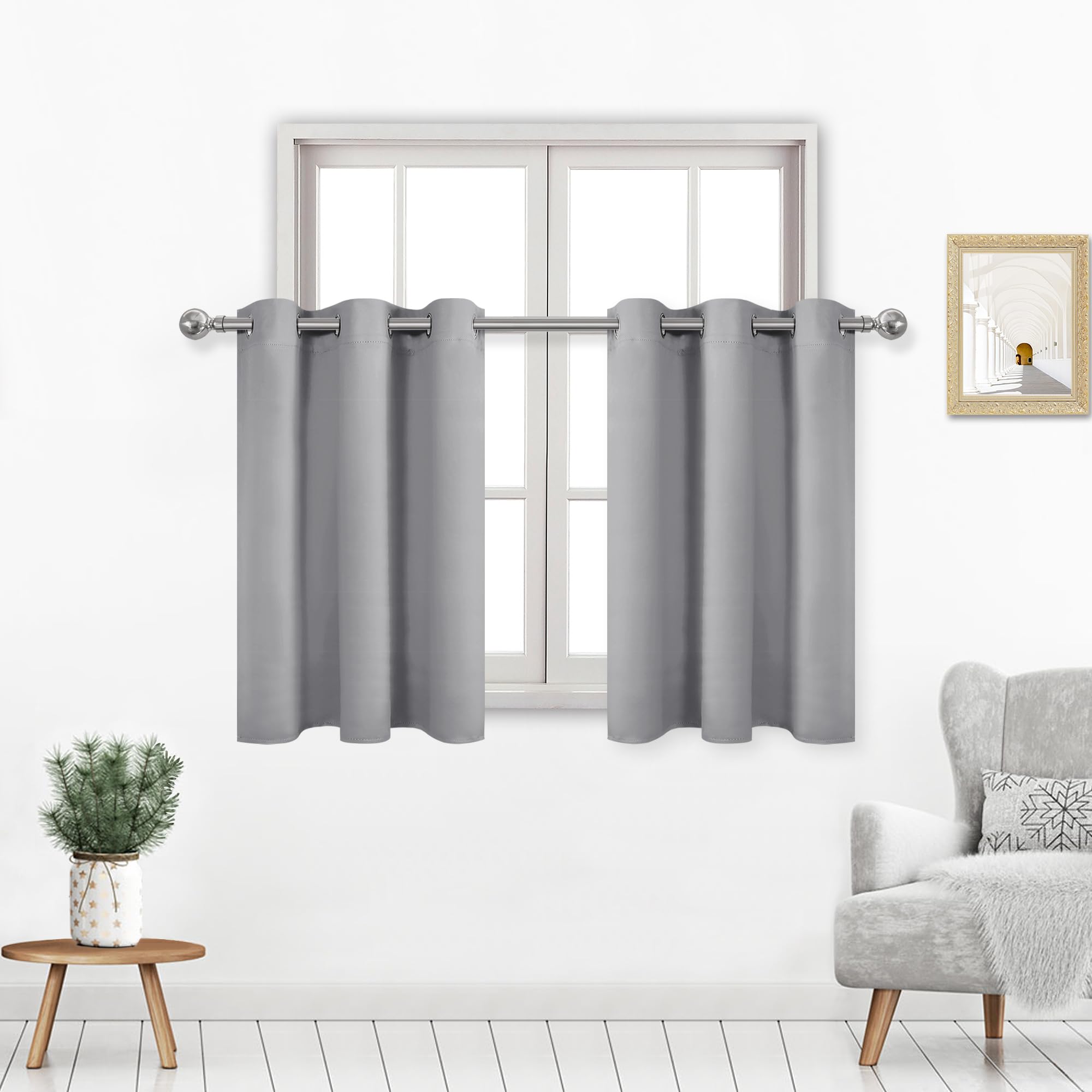 DWCN Short Curtains for Small Window, Blackout Curtains for Bedroom, Kitchen, Basement, 36 inches, Thermal Insulated Curtains, Curtains - 2 Panels, 42 x 36 inches, Silver Gray โ image 1
