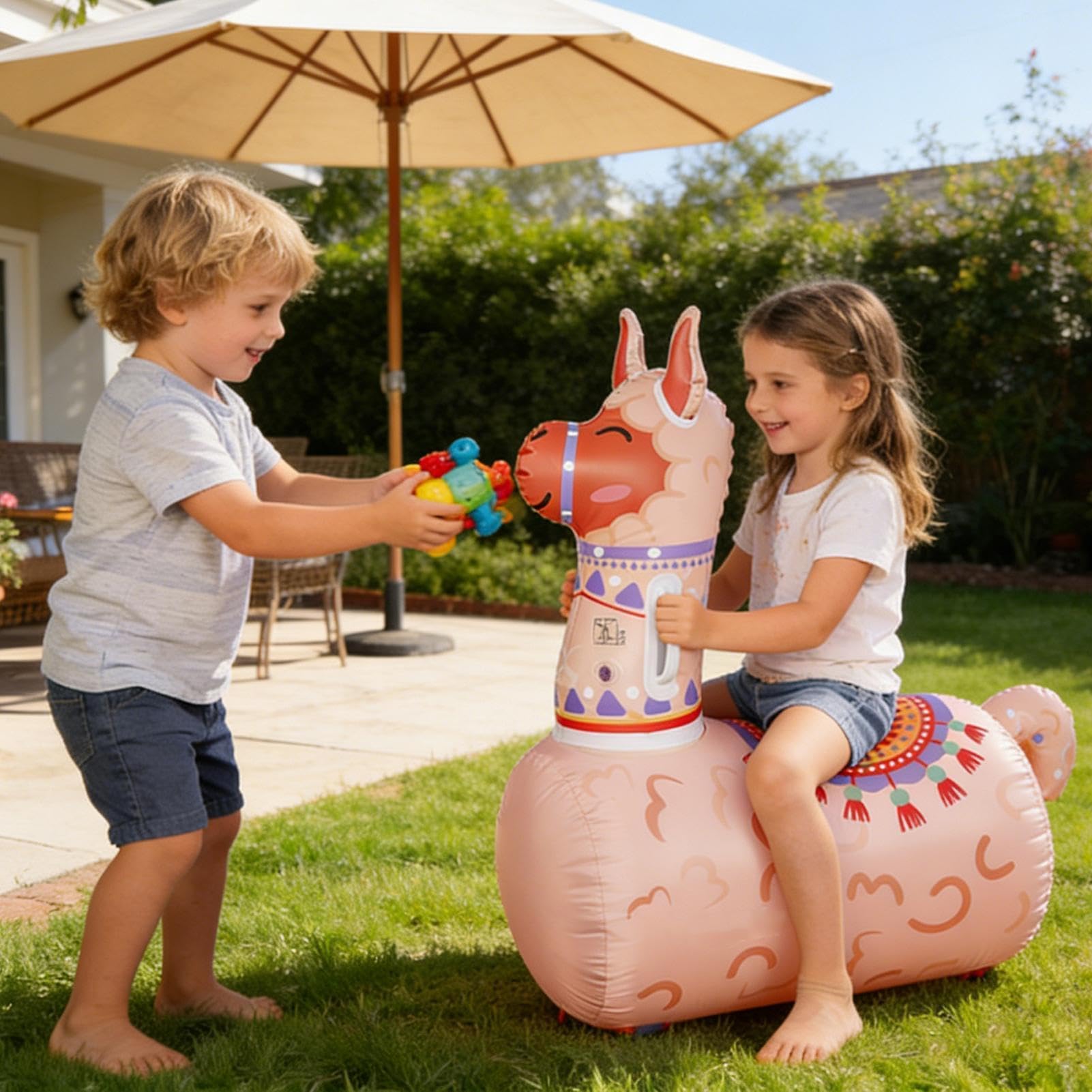 Hüpfpferd für Kinder ab 3 Jahren - Aufblasbares Hüpftier zum Aufsitzen - Ergonomisches Springtier zur Förderung von Balance & Koordination - Robustes Gummitier für Drinnen & Draußen