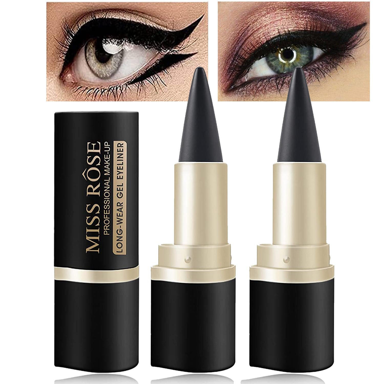 2 Pcs Gel Eyeliner, Easy to Use, Matte Waterproof Eye Liner Pencils, Eye Black Eyeshadow Stick Makeup