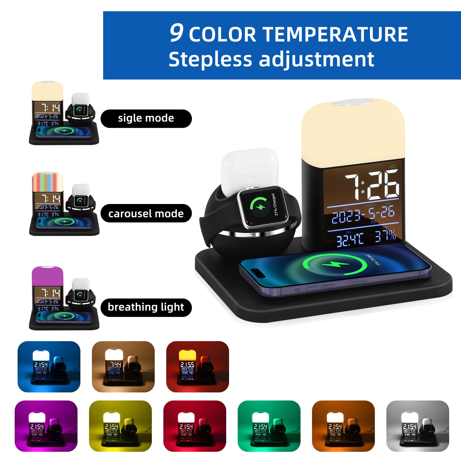 Amazon.co.jp: ワイヤレス充電ステーション ナイトライト付き 6イン1