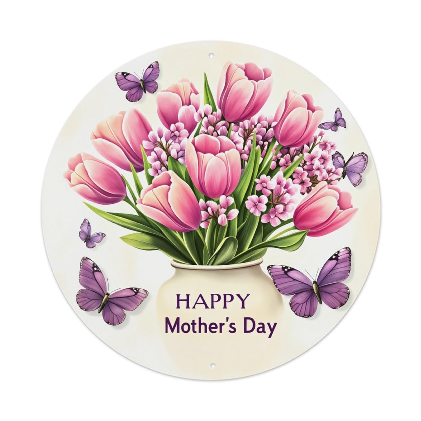 Floral Bouquet With Butterflies And Vase Round Tin Sign Retro Metal Sign for Cafe Bar Pub Home Game Room Gym Club Wall Decoration Vintage Metal Poster 8x8 Inch