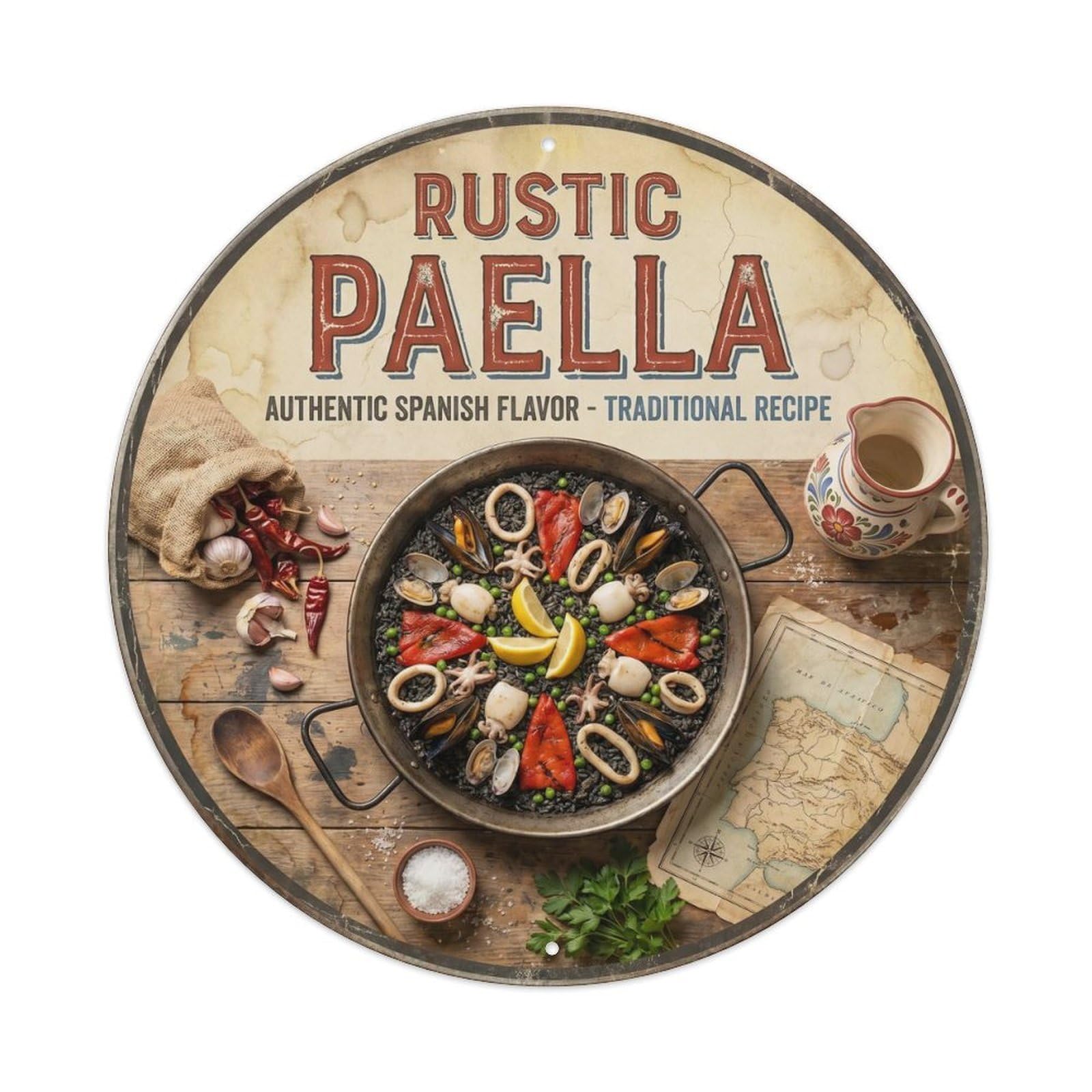 Paella Seafood Rice Vintage Americana Spanish Food Metal Tin Sign