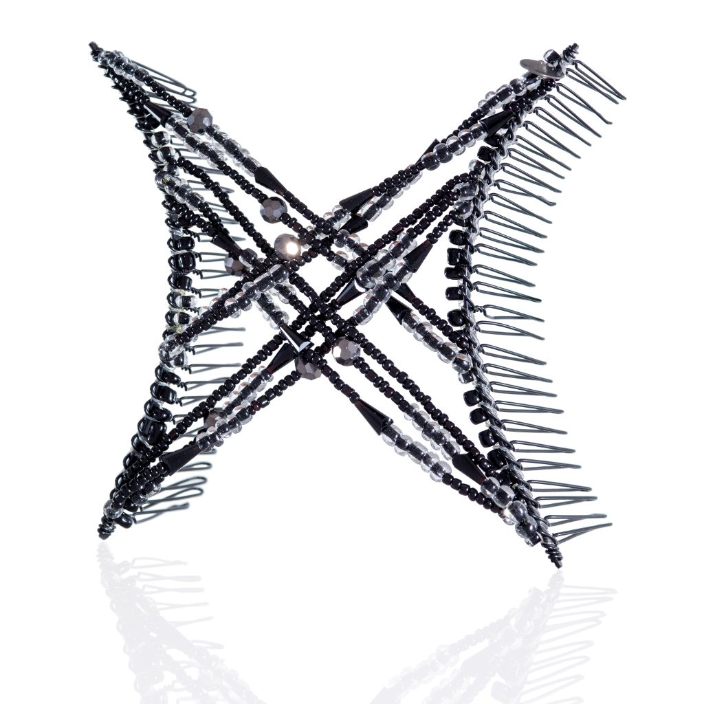 Stretchy No-Slip Hair Clip for Thick, Wavy Naturally Curly, Kinky Hair - Updos in Seconds, No Damage, Creases, or Pain - Comfy UpDo, Ponytail, French Twist, Bun (Large Black Crystal Bead)