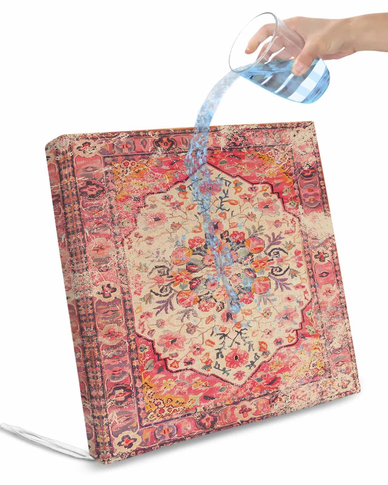 2 Pack Aztec Southwest Waterproof Cushion Covers with Ties, Outdoor Patio Chaise Lounge Chair Seat Cushion Slip Covers Replacement(Only Cover) Orange Boho Ethnic Floral Geometric Art 24