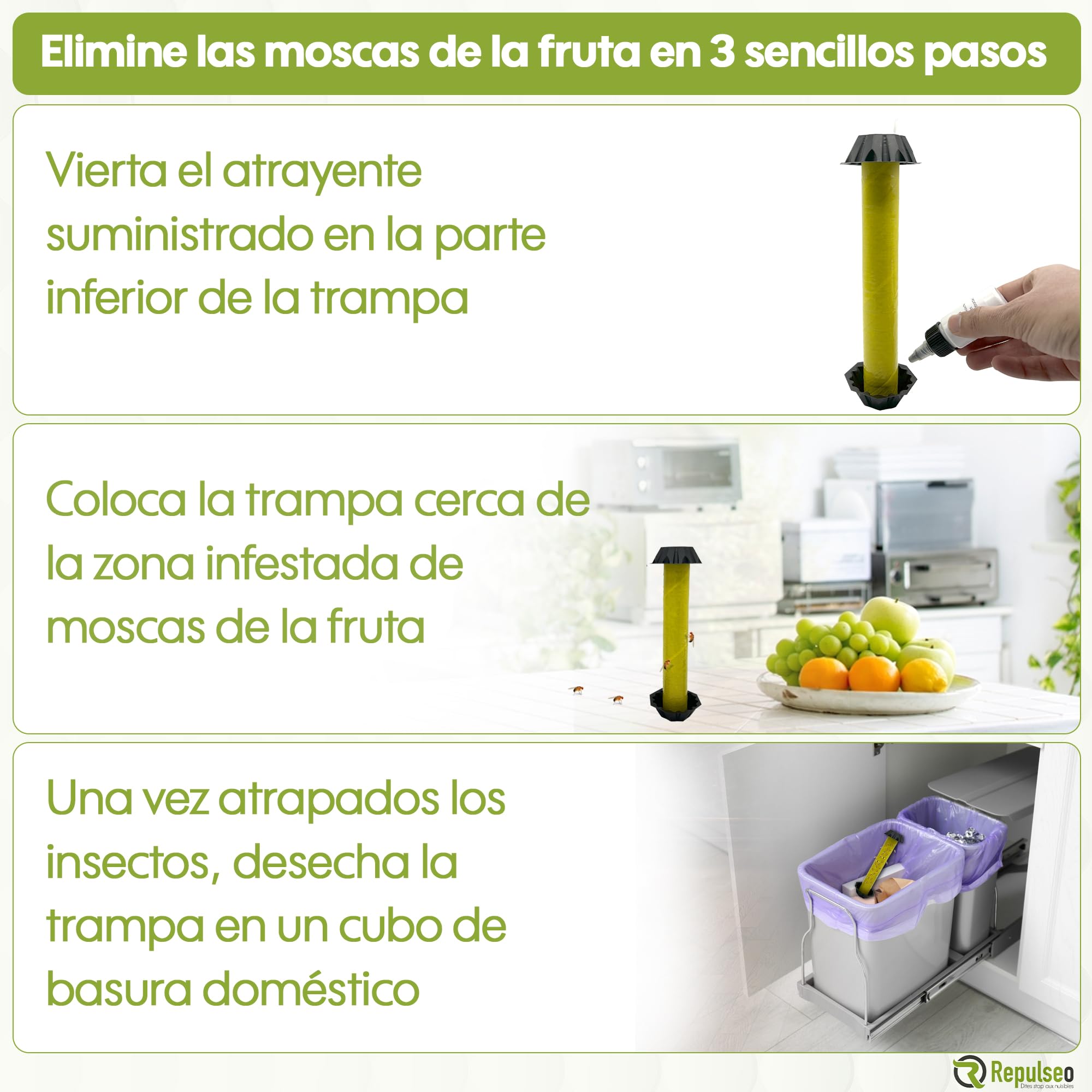 Trampa para Moscas de Fruta ✯Made IN UE✯, Antimosquitos Interior Cocina, Atrapa Mosquitos [Remedio Natural y sin Insecticida]