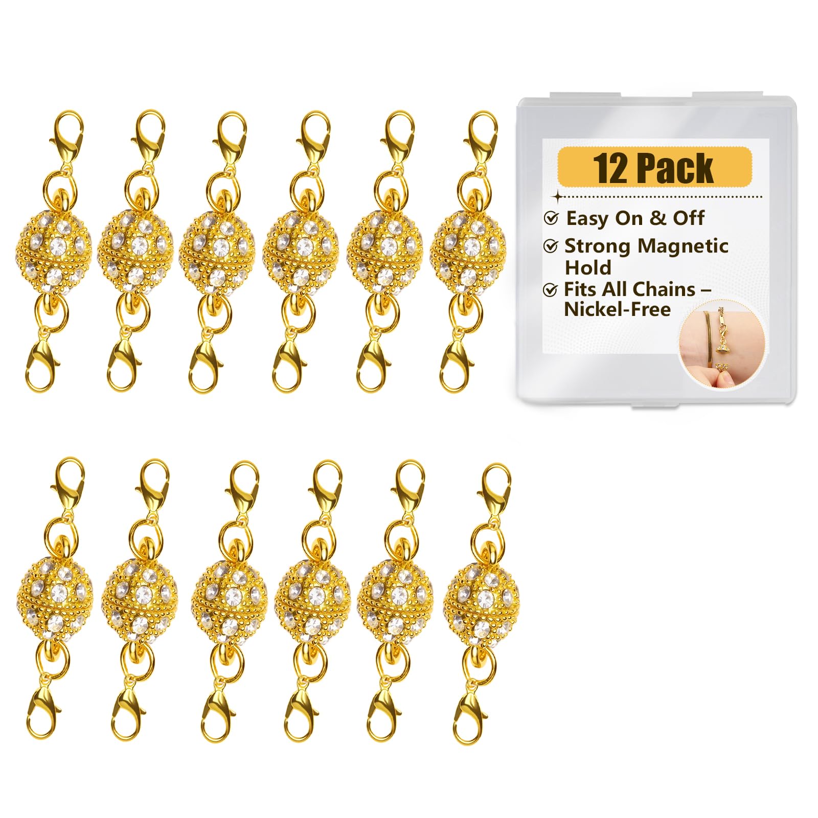 12Pcs Magnetic Necklace Clasps Labstor for Jewellery Making, Magnet Extender Clasps for Bracelet Necklaces Anklet Chain Fasteners Clasps for DIY Anniversary (Silver)