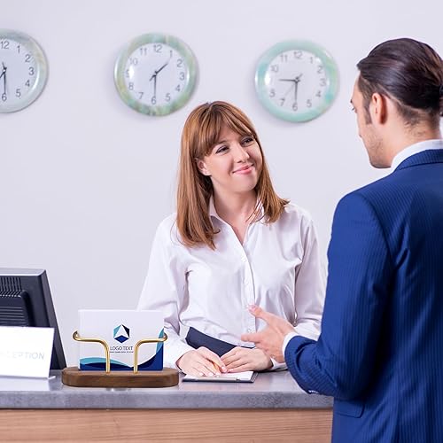 Miniatura 5 de Engrowtic 3 piezas de soporte de madera para tarjetas de visita para escritorio, soporte de tarjeta de metal, organizador de tarjetas de