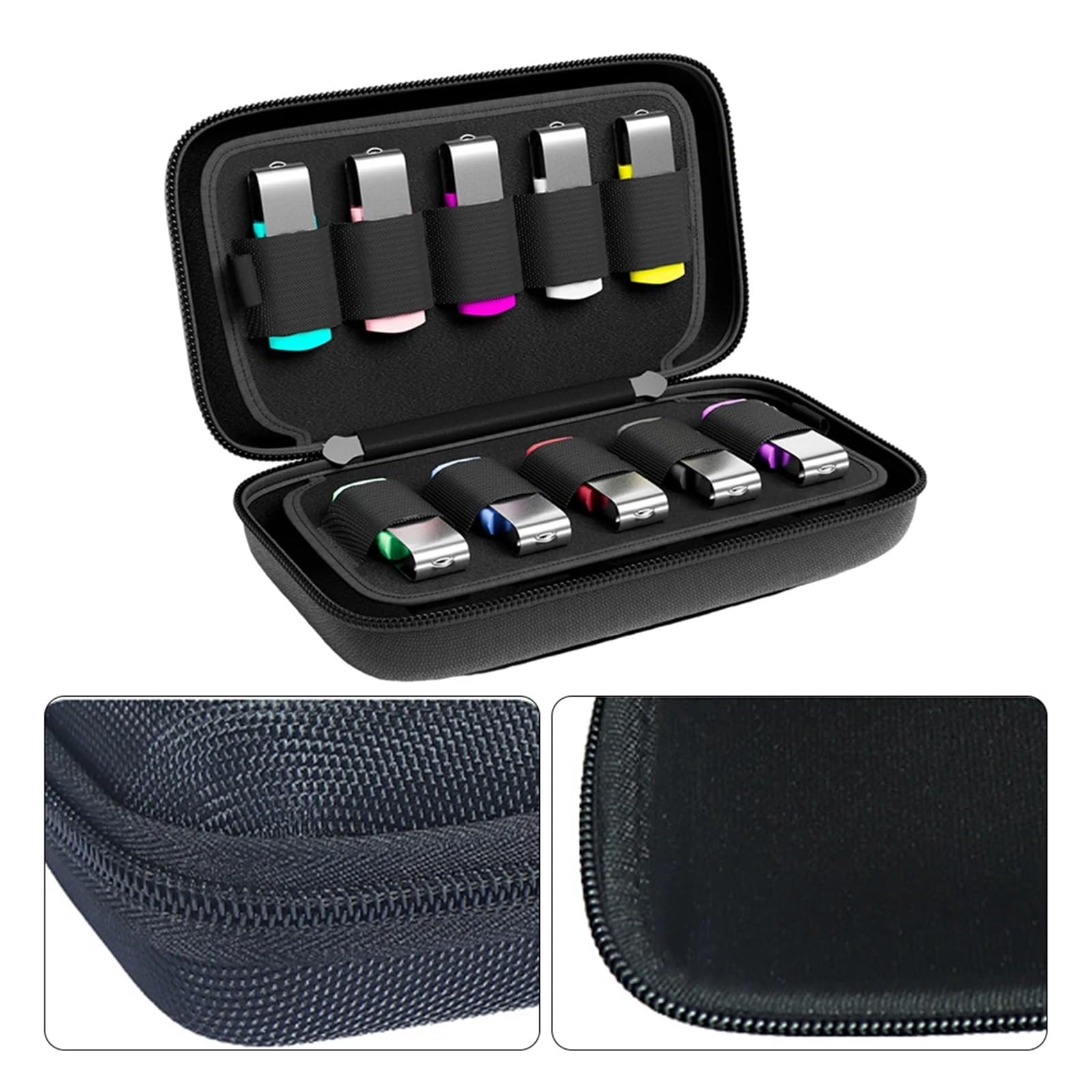 Estuche de almacenamiento para disco duro con 20 ranuras para unidad flash USB, soporte duro de EVA, organizador de pulgar de nailon a prueba de golpes, color negro