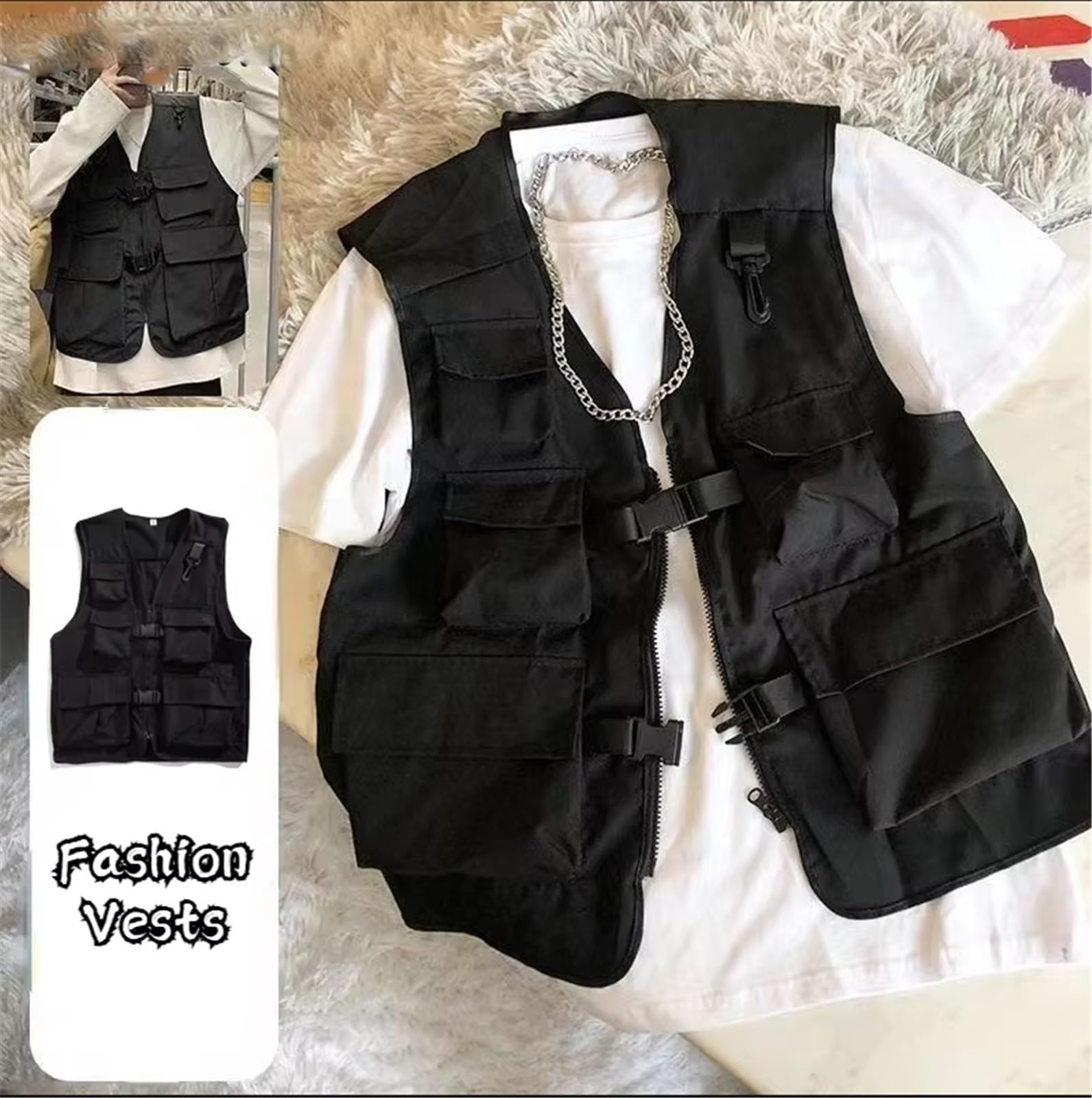 Wygwlg Gilet Estivo da Uomo Stile Utility
