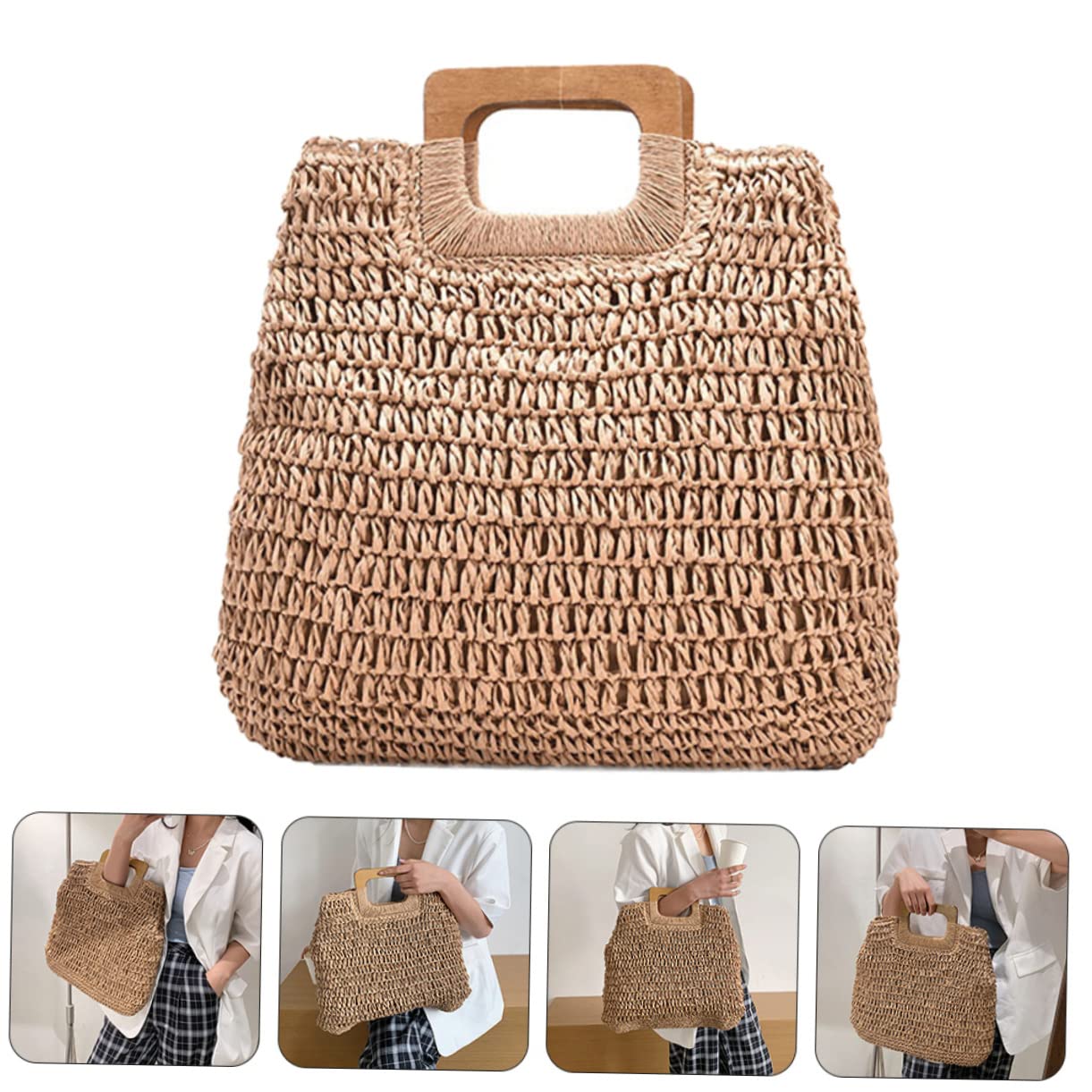 1pezzi Borsa Intrecciata Mano Per Ragazze Semplice Borsa Tote Estiva Mare Spiaggia Custodia Estiva Alla Moda Per Shopping e Spiaggia