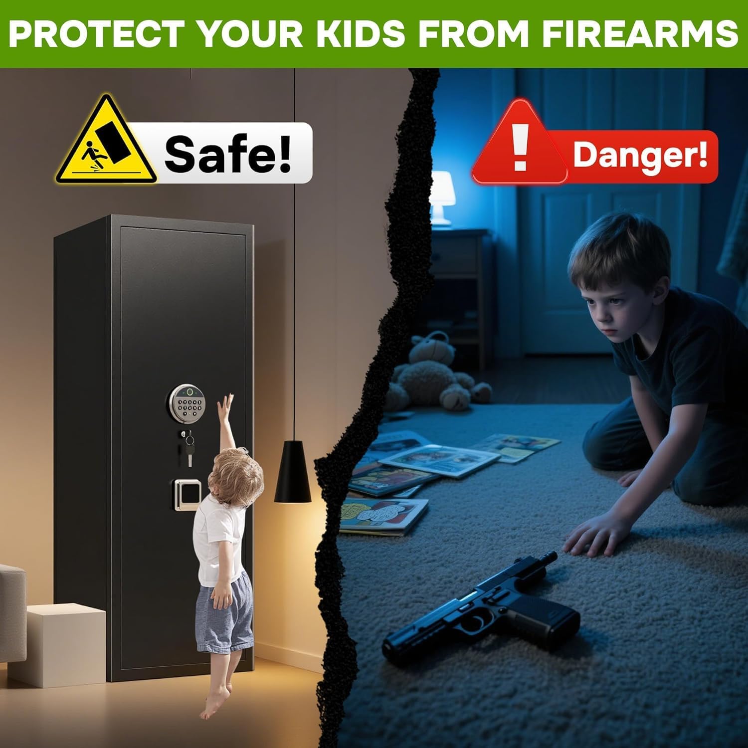 8-10 Gun Safe for Rifles and Pistols,Home Safety Cabinet,No Assembly Required Gun Storage,Biometric Fingerprint Locking Cabinet,Electronics Key Password Safes,Adjustable Partition Rifle Safes