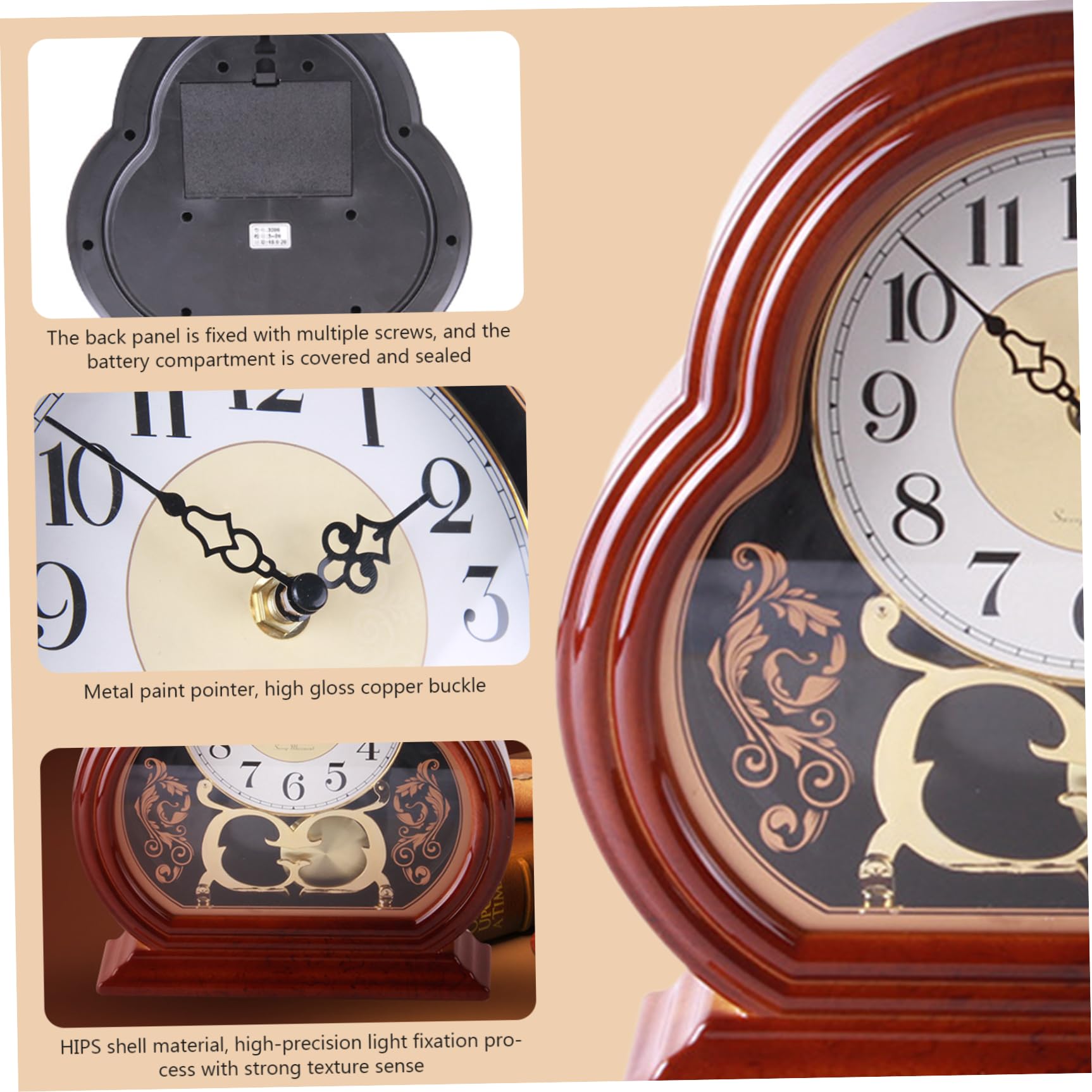 Relojes de repisa para Sala de Estar, Reloj de Manto de Madera de 10.2 Pulgadas con Columpio de péndulo, Reloj de repisa pequeña para Chimenea