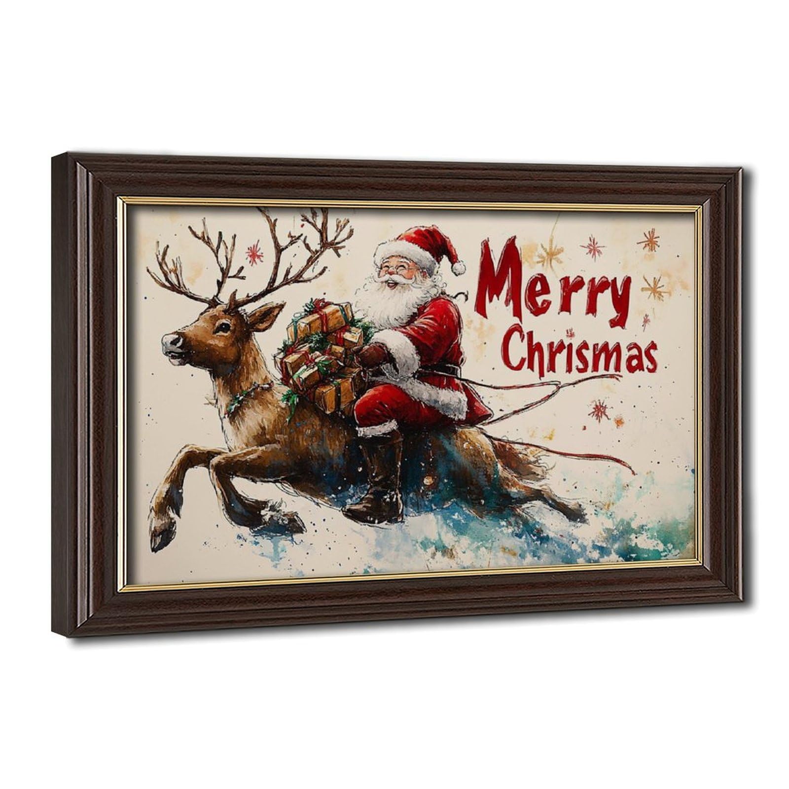 Pyberon Mokume Gane Frame-Style Santa's Reindeer Canvas Poster For Home Decor Gift