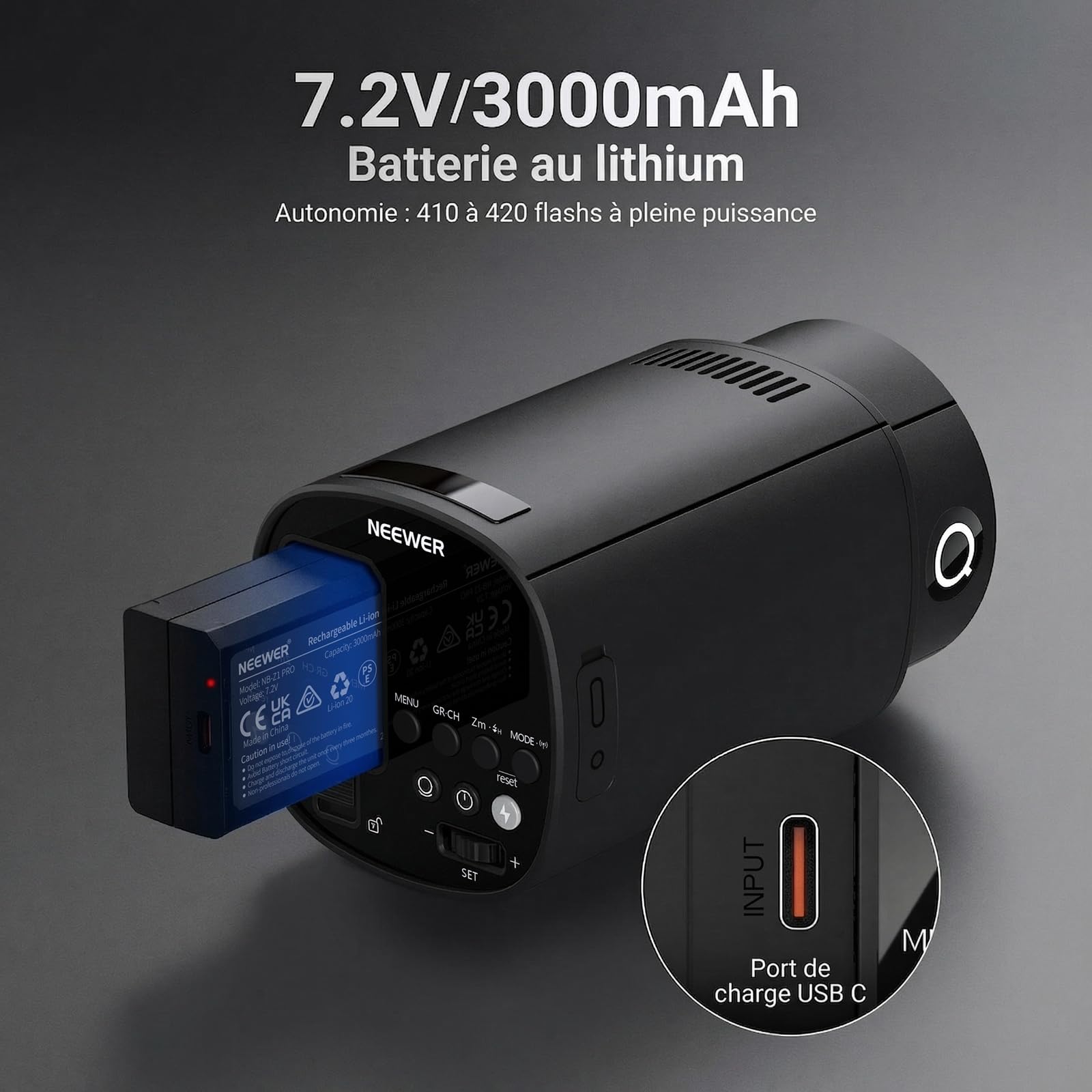 NEEWER 120Ws 2,4G TTL Flash Stroboscopique Extérieur, Flash Monobloc Portable de Studio HSS 1/8000s avec Lampe Pilote,Batterie 3000mAh, 420 éclairs,Temps de Recharge de 1,5s, pour Photo et Prise, Q120