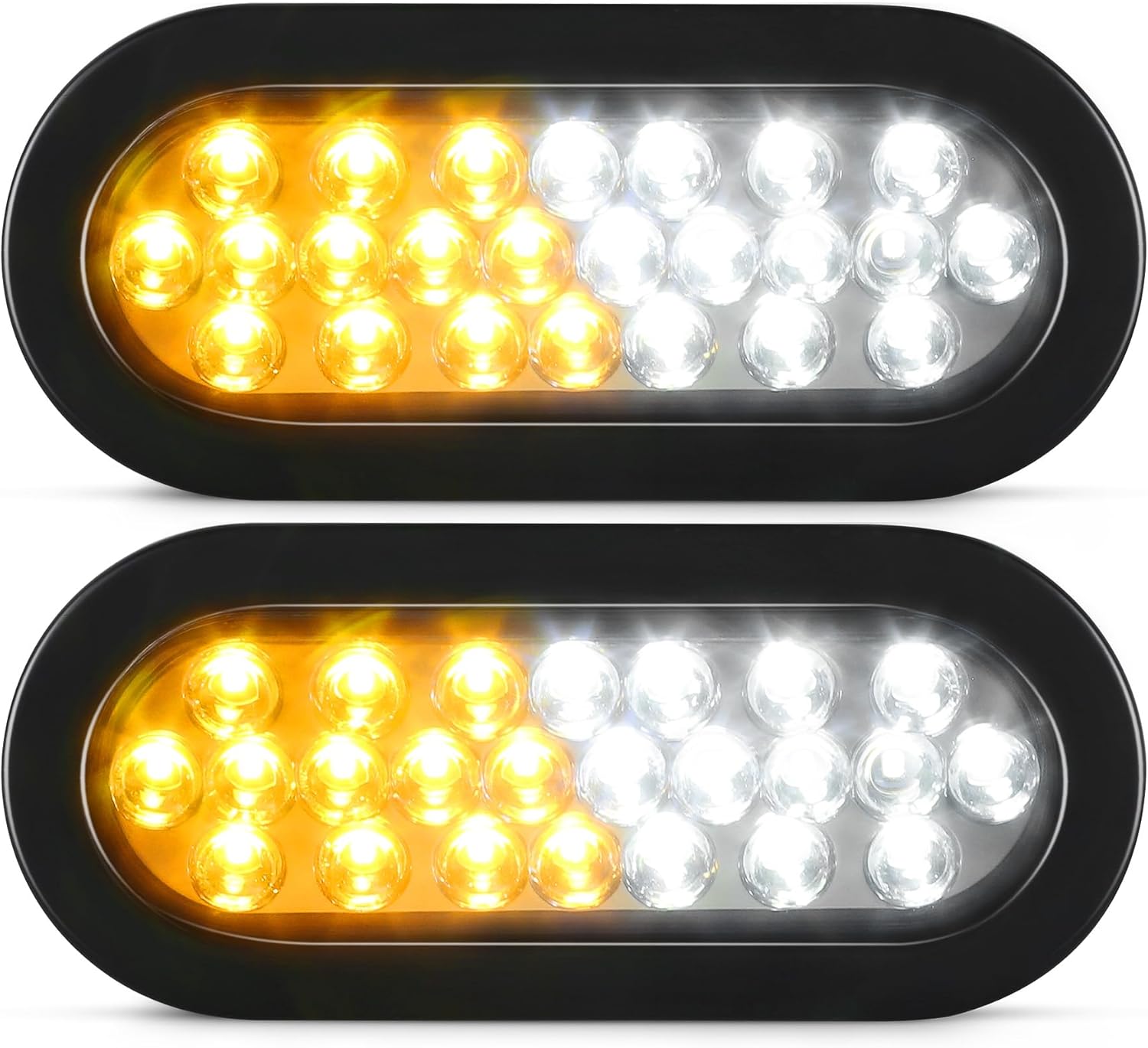 2PCS 24 LED 6.3 Inch Oval Strobe Lights, 4 Color Options, Rubber Grommets and 3-Prong Wire Pigtails Included, Emergency Safety Warning LED Strobe Truck Towing Trailer Light Lamps, Fits 10-30V