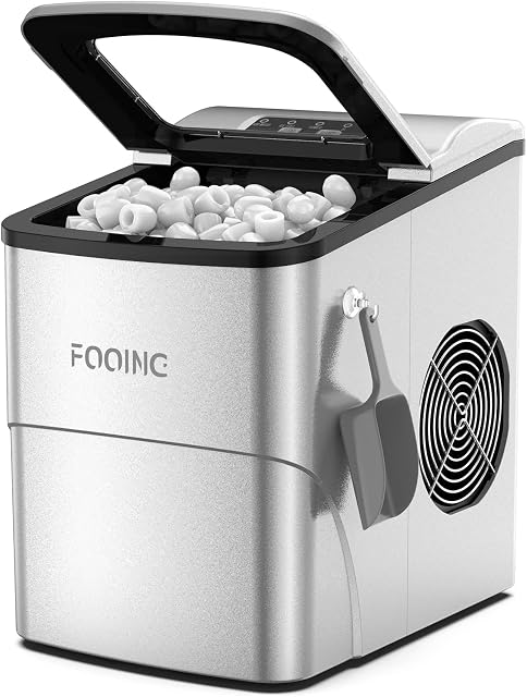 Ice Makers Machine Counter Top 6 Mins,Fooing Ice Machine Maker for Home 2 Cubes Sizes,Self Clean Function with Scoop & Basket,24H/12KG Ice Making