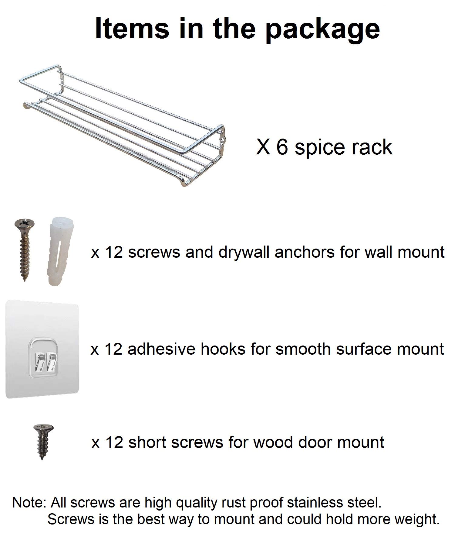 6 Pack. Wall mount spice rack organizer for cabinet. Spice shelf ...