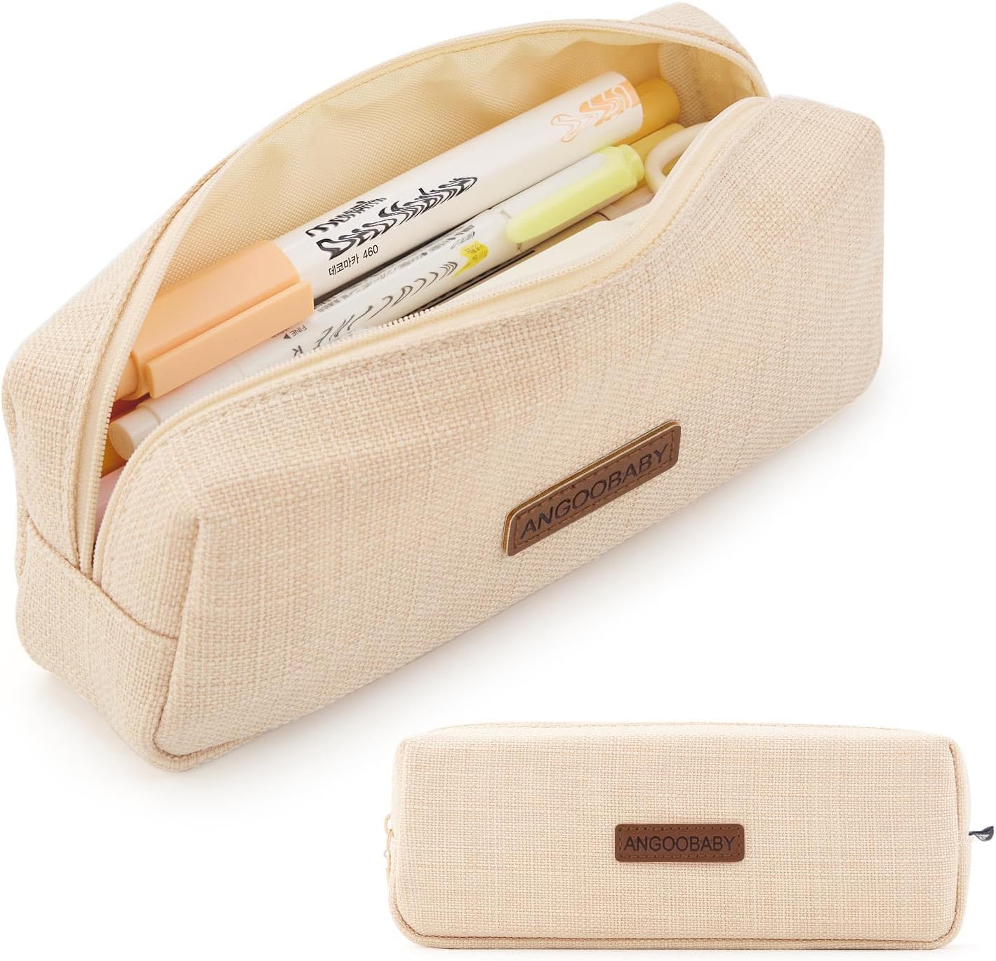 ANGOOBABY Small Pencil Case Student Pencil Pouch Coin Pouch Cosmetic Bag Office Stationery Organizer For Teen School-Beige