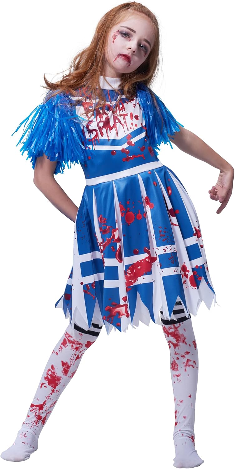(Similar item) IKALI Kids Girls Halloween Zombie Cheerleader Costume, Cheerleading Bloody Fancy Dress Outfit 3-16 Years XX-Large