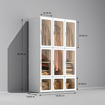 HAIS Portable Closet Armoire 67''x41'' Wardrobe (8 Cubbies