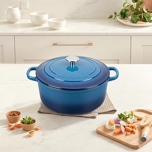 Vista 122 de Olla de horno holandés de hierro fundido esmaltado con tapa para cocinar, hornear pan, horno de pan, 5.5 cuartos de galón, azul lago