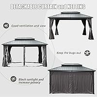 Vista 6 de Domi Gazebos de techo rígido de 12 x 14 pies, cenador de metal de aluminio con toldo de doble techo de acero galvanizado, cortina y red, pabellón