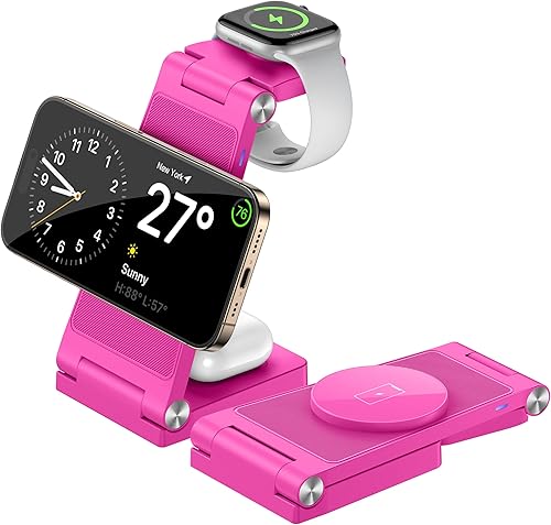 Soporte de cargador inalámbrico magnético, estación de carga inalámbrica plegable 3 en 1, cargador de viaje para múltiples dispositivos para iPhone