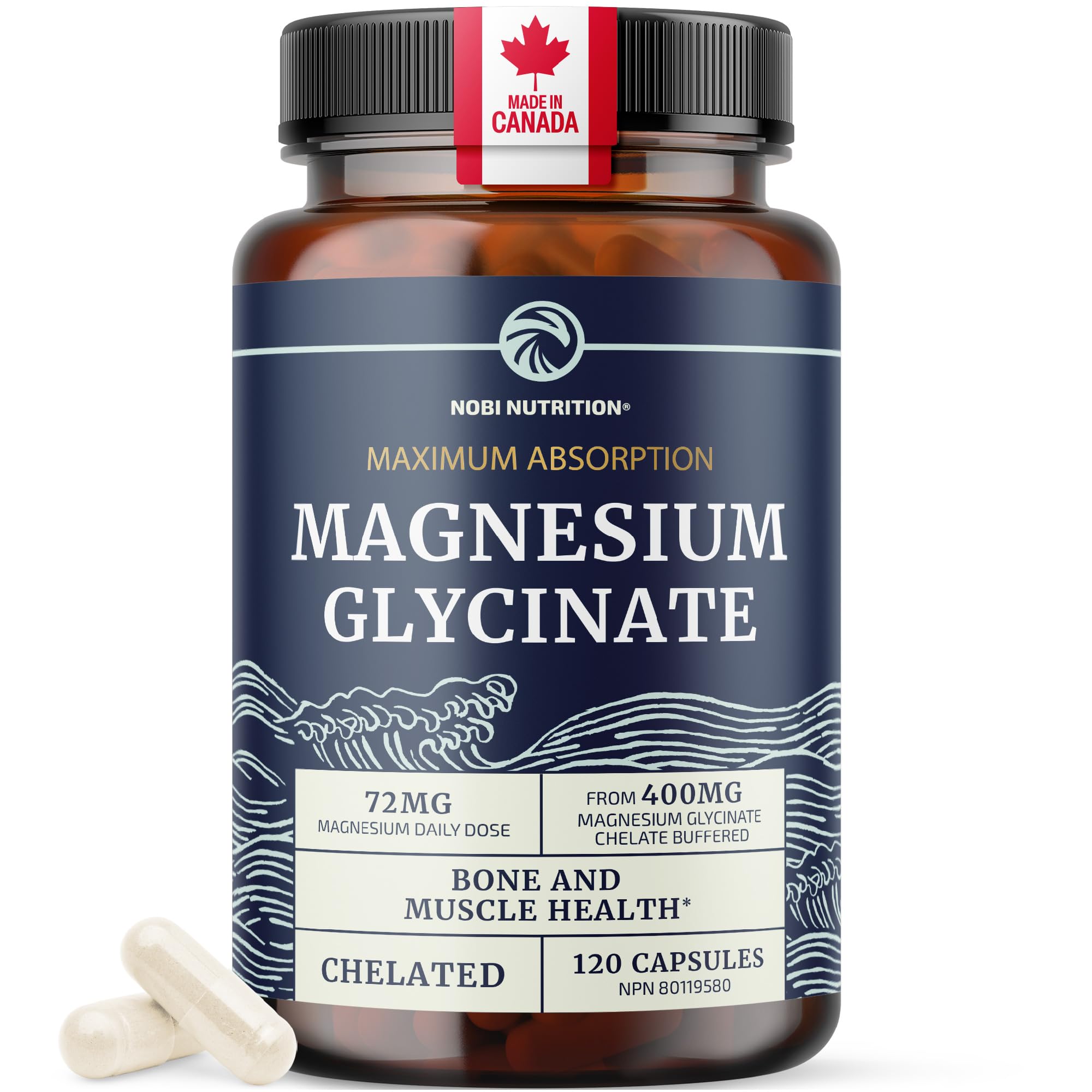 Magnesium Glycinate 400mg | Magnesium Glycinate for Muscle Function, Bones, Heart & Calm Support for Women & Men | 72MG Elemental Magnesium Supplements Chelate | 120 High Absorption Capsules