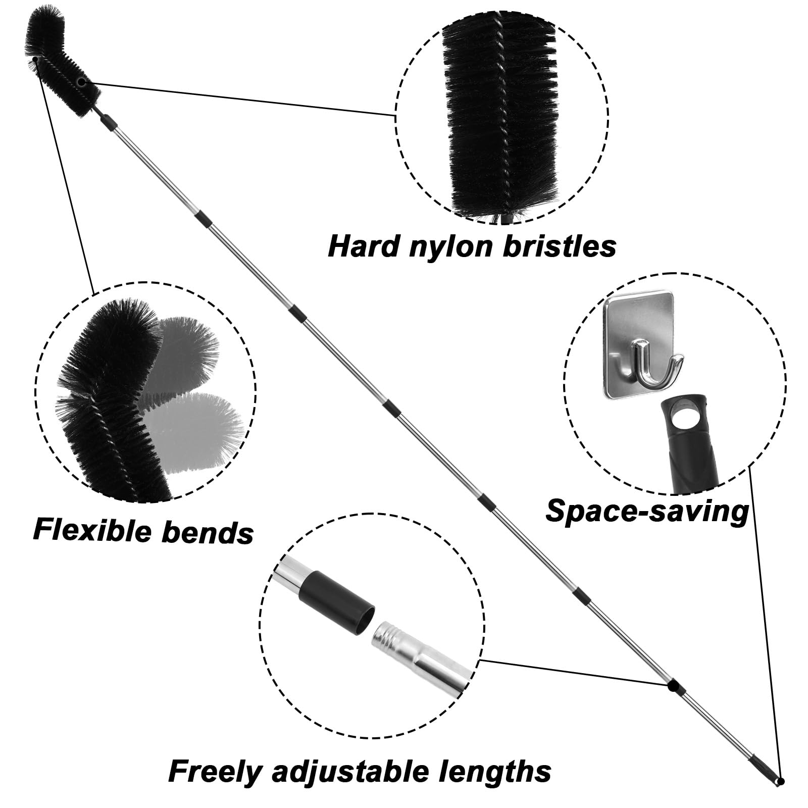 431cm Outil de Nettoyage de Gouttière avec 2 Têtes Brosse, Longueur Réglable Sans Échelle Brosse pour Gouttière for Feuilles Branches et Débris Enlèvement