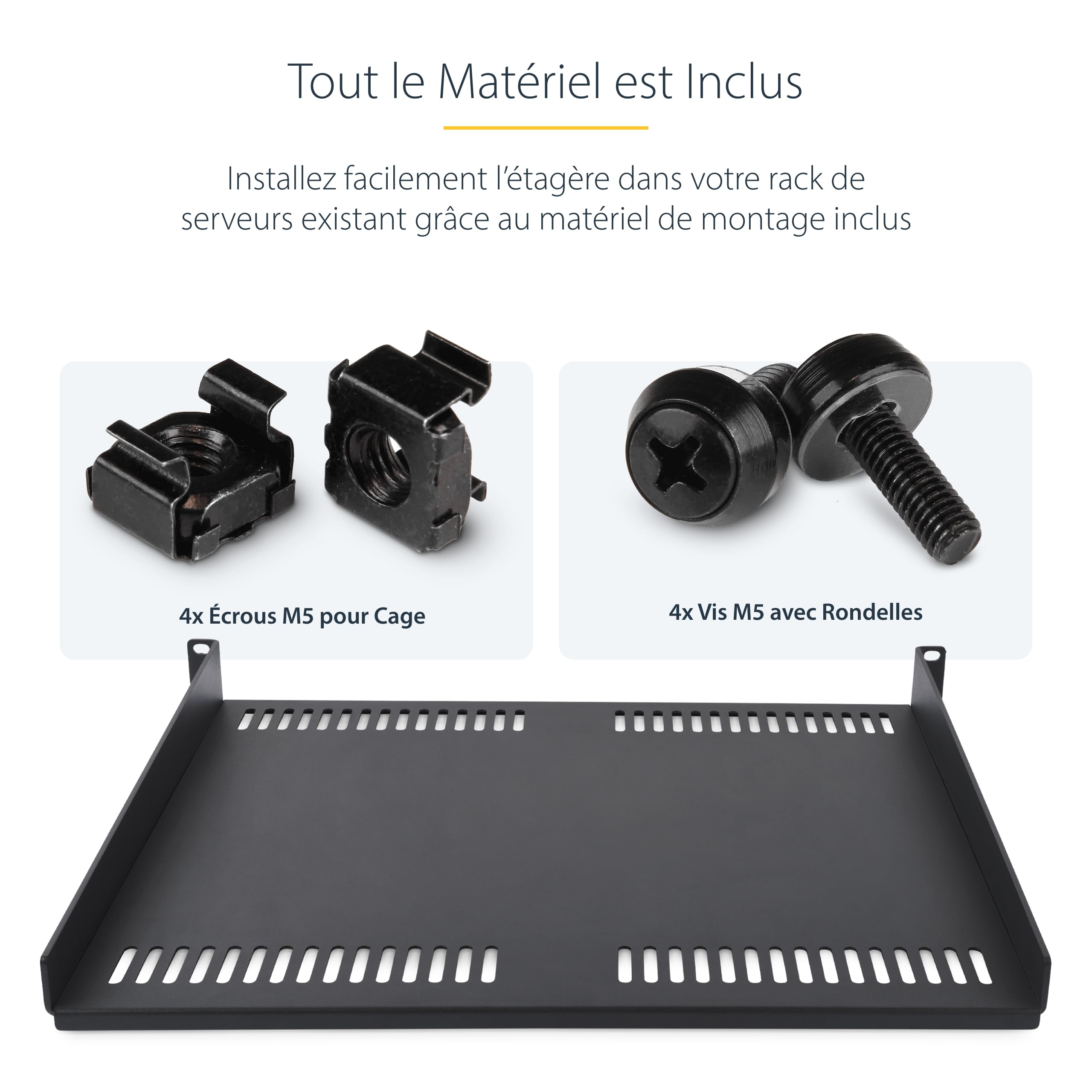 StarTech.COM Étagère 1U Ventilée pour Rack de Serveur, Profondeur de Montage de 40cm, Acier, Max 14kg, Écrous et Vis