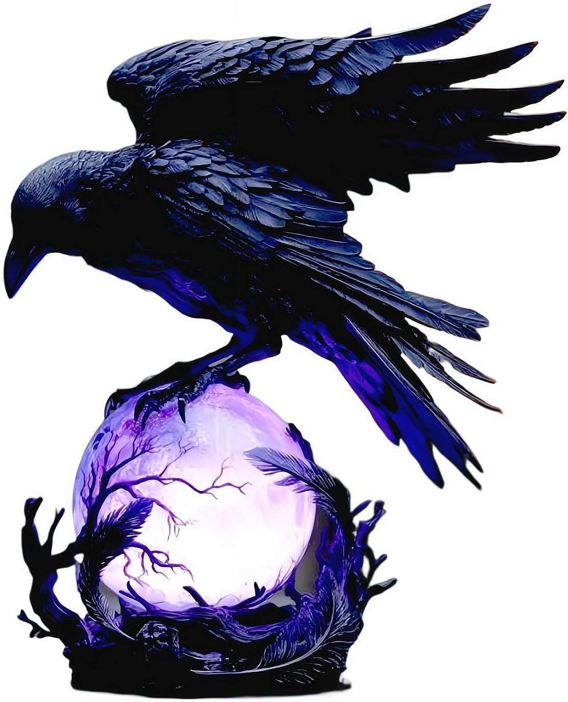 Raven's Moonlight Gothic Lamp - Raven on Glowing Orb with Violet Light, Fantasy Home Decor Purple Glowing Orb Lamp, Unique Gifts for Gothic Collectors,Enthusiasts, and Book Lovers
