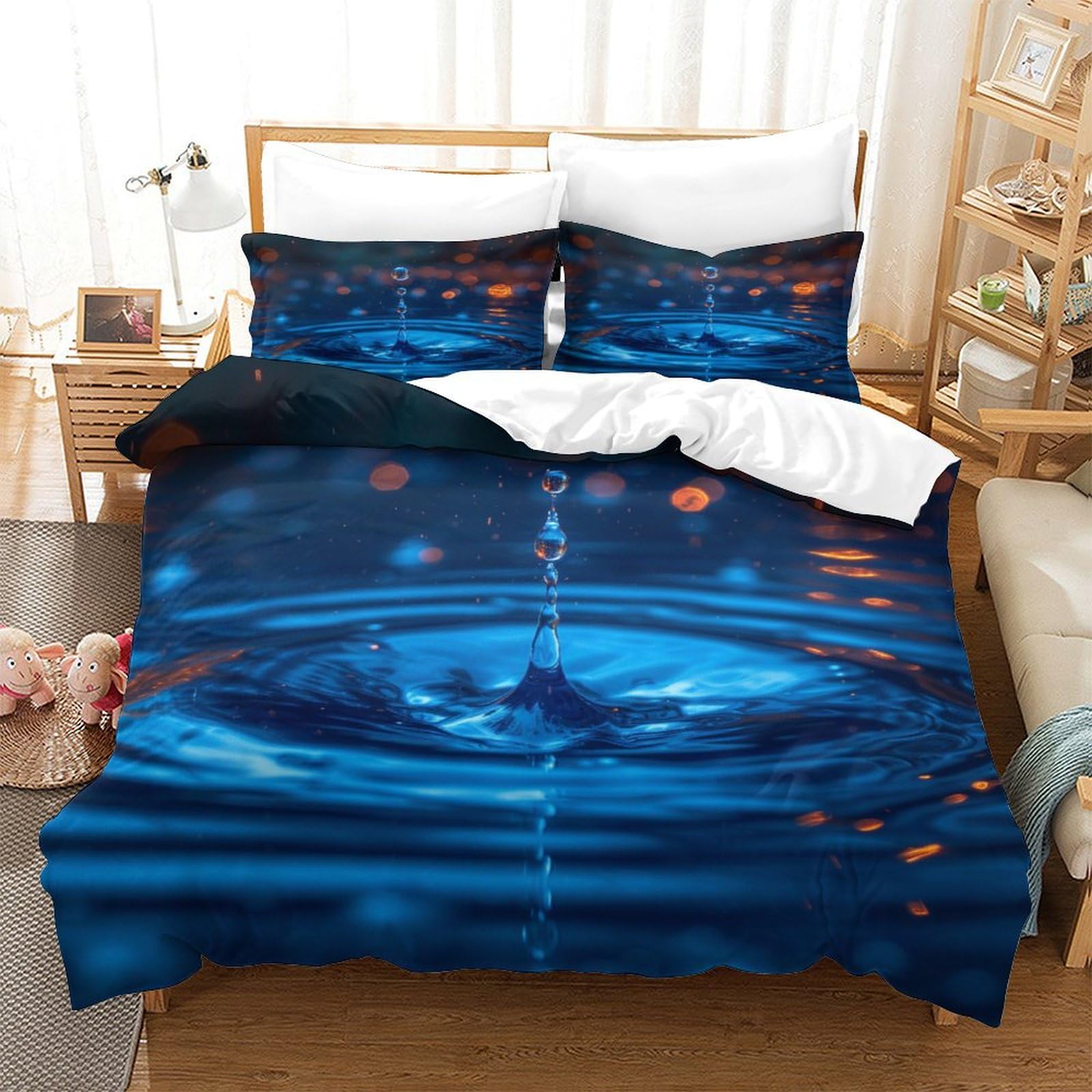 P1s9u7w5y Water Ripple-4 Ripple Blue 3D Printed Duvet Cover Set 3Pcs Microfiber Water Bedding Set Double（200X200cm）