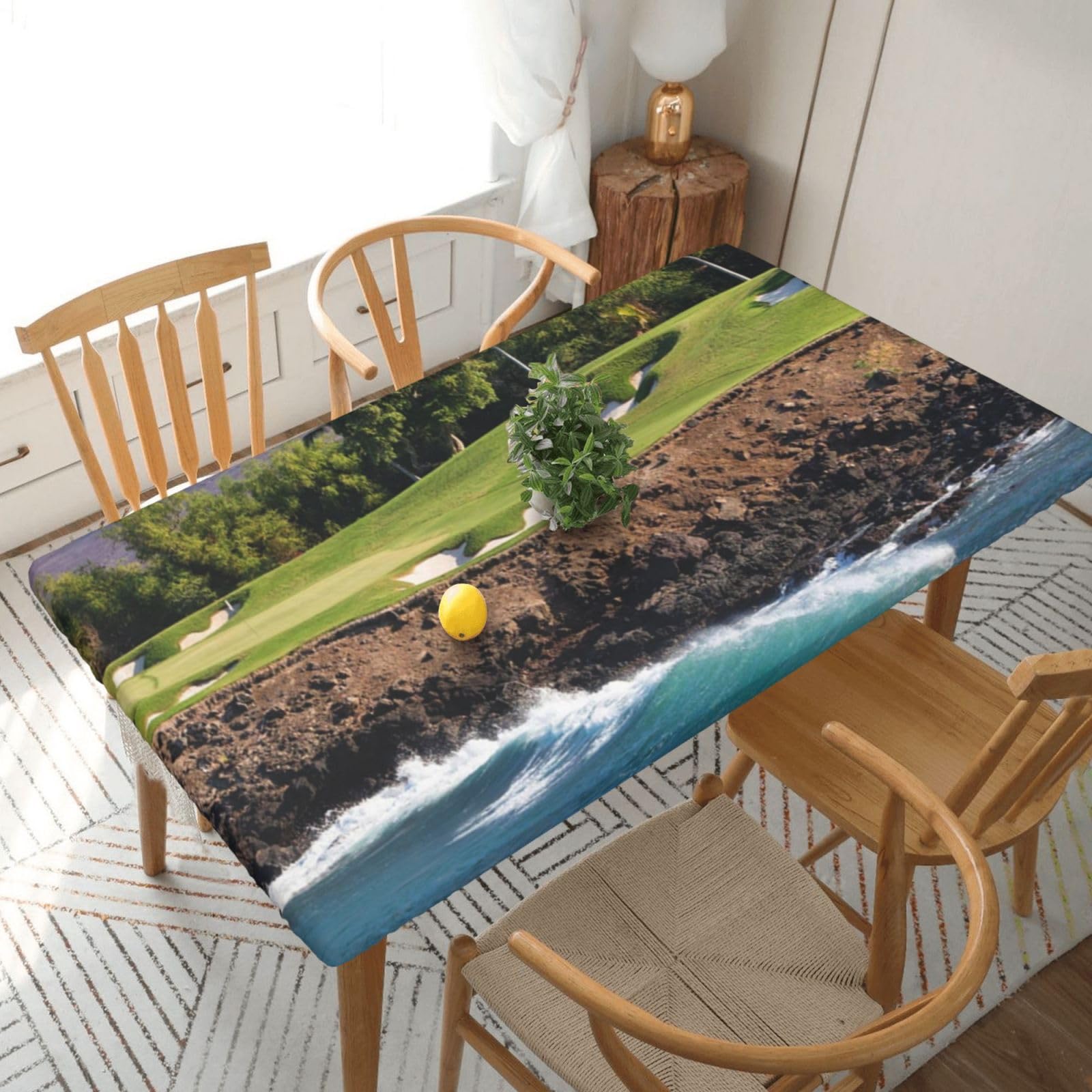BNVSADC Hawaii Beach Golf Course Printed 5FT Tablecloth Polyester Kitchen Water Resistant Table Cloth Dining Table Decoration Table Covers, 152x76 CM