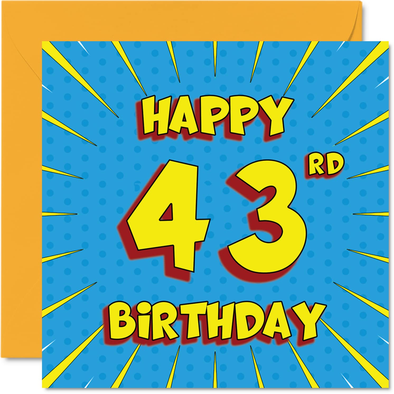Fun 43rd Birthday Cards for Men Woman - Comic Book - Happy Birthday Card for Sister Nanny Grandad Dad Mum Brother Auntie Uncle Grandma, 145mm Greeting Cards, 43rd Card