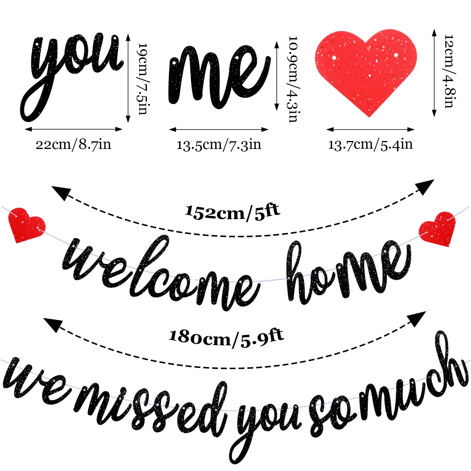 Welcome Back Banner Decorations - Glitter Black 'We Missed You' Sign For Homecoming, Parties, Army Return - View #5