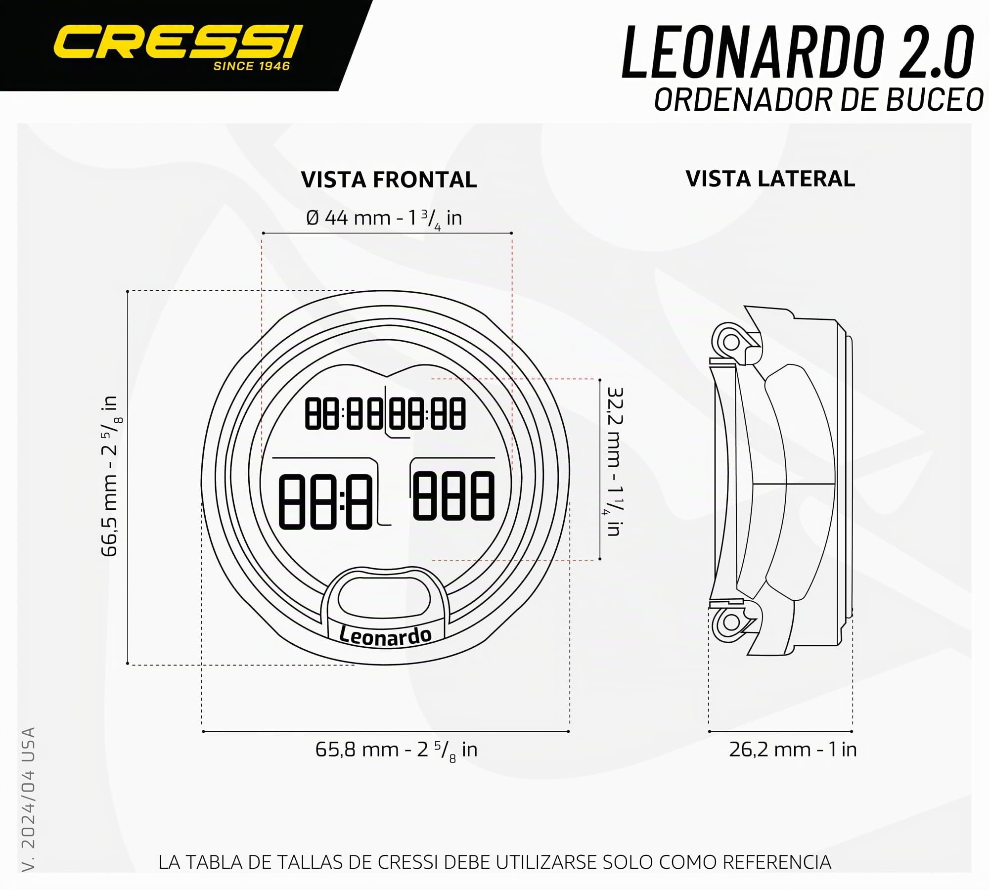 CRESSI Leonardo Dive Computer - Ordenador de Buceo, Talla Única, Adultos Unisex