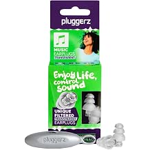 Pluggerz Enjoy Music Earplugs, Transparent, Skin-Friendly Material, Reusable Ear Plugs with Filter, 24-29 dB Noise Reduction Rating, Universal-Fit Hearing Protection for Concerts or Festivals, 1 Pair