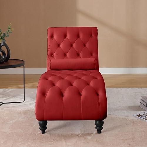 Miniatura 7 de Hdxdkog Tumbona con botones para interiores, tumbona de terciopelo con patas y almohada, respaldo enrollado sin brazos, sofá reclinable para sala de