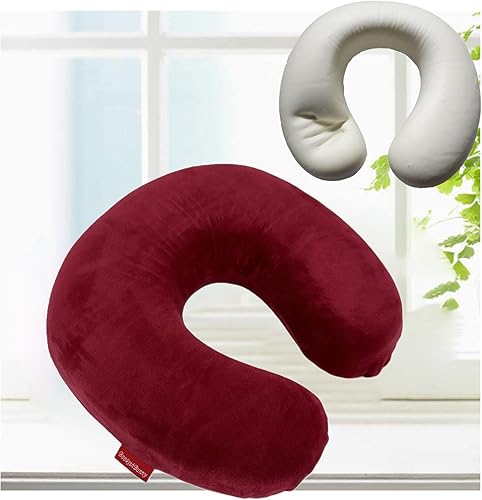 Miniatura 1 de Bookishbunny Almohada de viaje en forma de U de espuma viscoelástica suave para reposacabezas (borgoña)