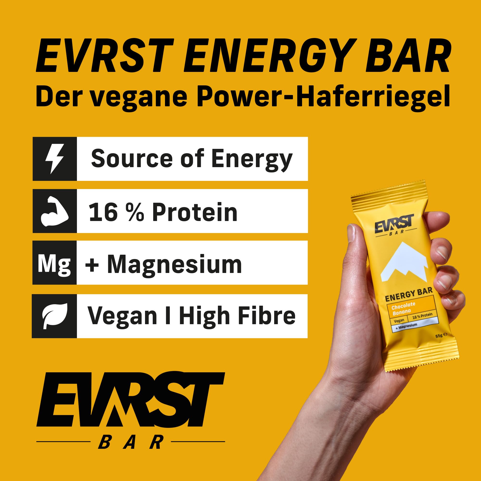 EVRST Energy Bars Mix Box | Energieriegel | 16% Protein | (12 Riegel x55g) | Vegan | Magnesium