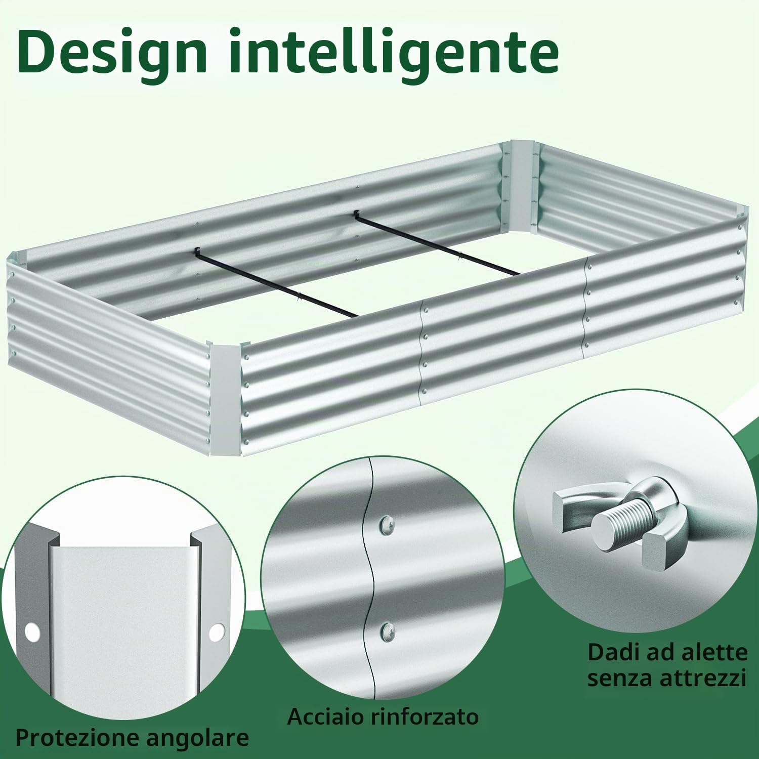 Aiuola Rialzata Metallica 3-in-1 con Serra 240x120x30 cm, Contenitore per Piante in Acciaio Zincato, Kit Serra con 4 Porte, Kit Aiuola per Giardino, Balcone, Coltivazione di Verdure ed Erbe Aromatiche