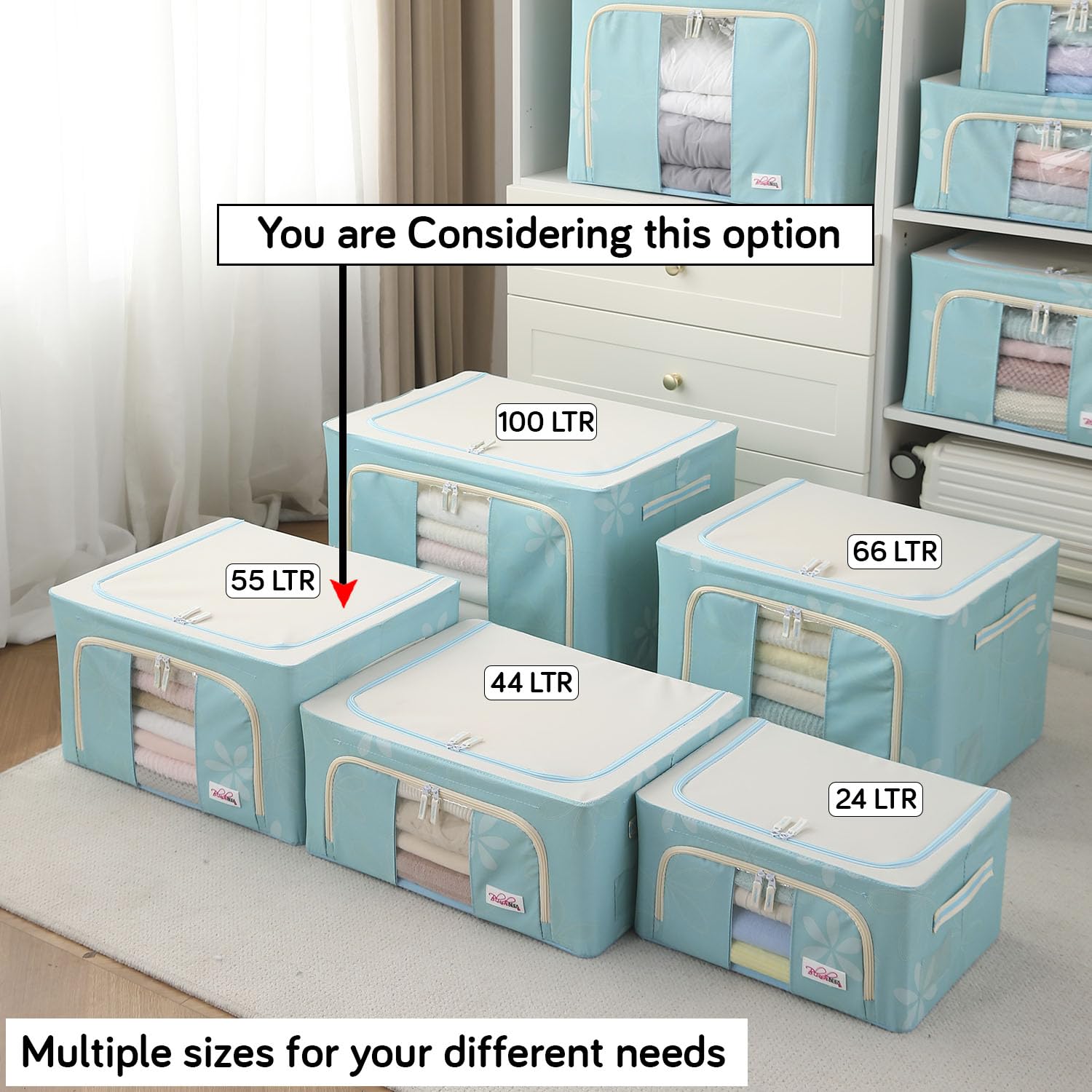 BlushBees Living Box - Storage Boxes for Clothes, Saree Cover - 55 Litre, Pack of 1, Blue