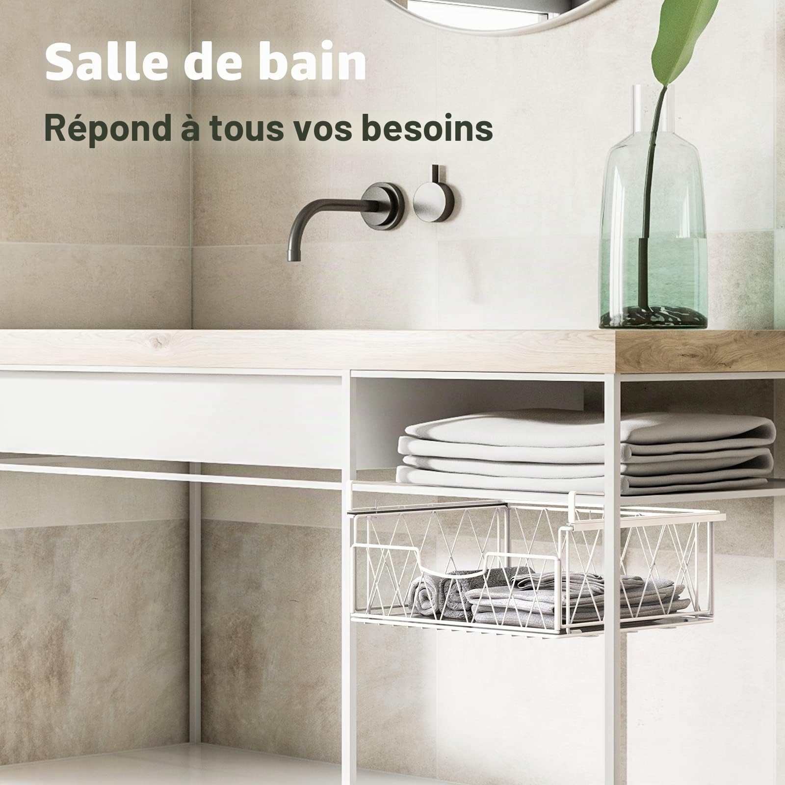 Bomclap Lot de 2 paniers de rangement suspendus en métal pour cuisine, garde-manger, bureau, bibliothèque, blanc