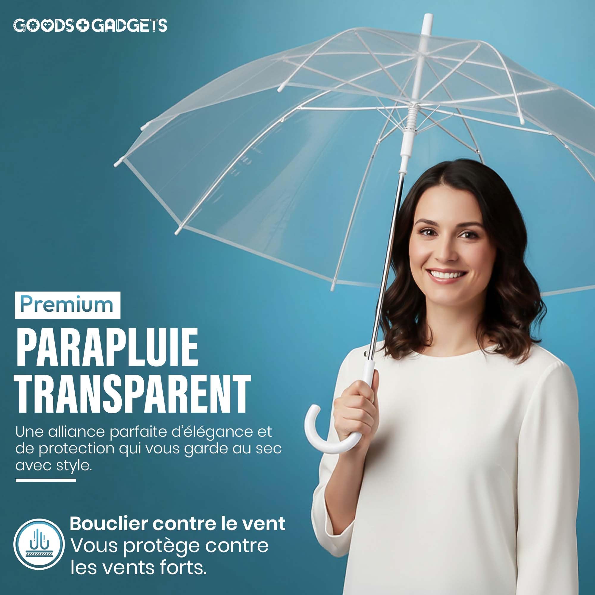 GOODS+GADGETS Parapluie transparent, parapluie blanc en bâton Parapluie élégant en transparent - The Fashion-Highlight
