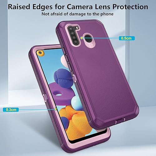 Miniatura 4 de Asuwish Funda de teléfono para Samsung Galaxy A21 con protector de pantalla de vidrio templado y cubierta de celda híbrida a prueba de golpes de