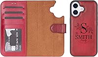 Vista 1 de Funda de piel tipo cartera para iPhone serie 17, bloqueo RFID, diseño desmontable 2 en 1 con ranuras para tarjetas, funda de piel de vaca roja