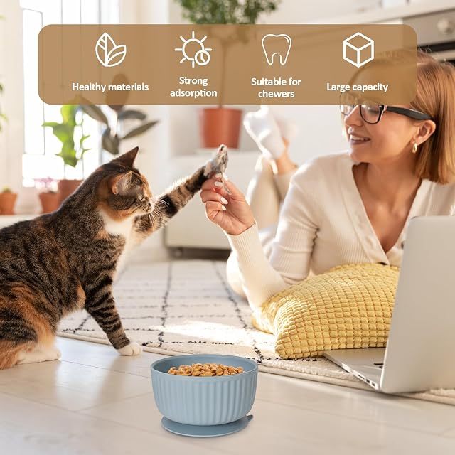 Foto 5 de 7 de 3 Cuencos de Silicona para Gatos con Tapa, Juego de Cuencos Antideslizantes con Ventosa