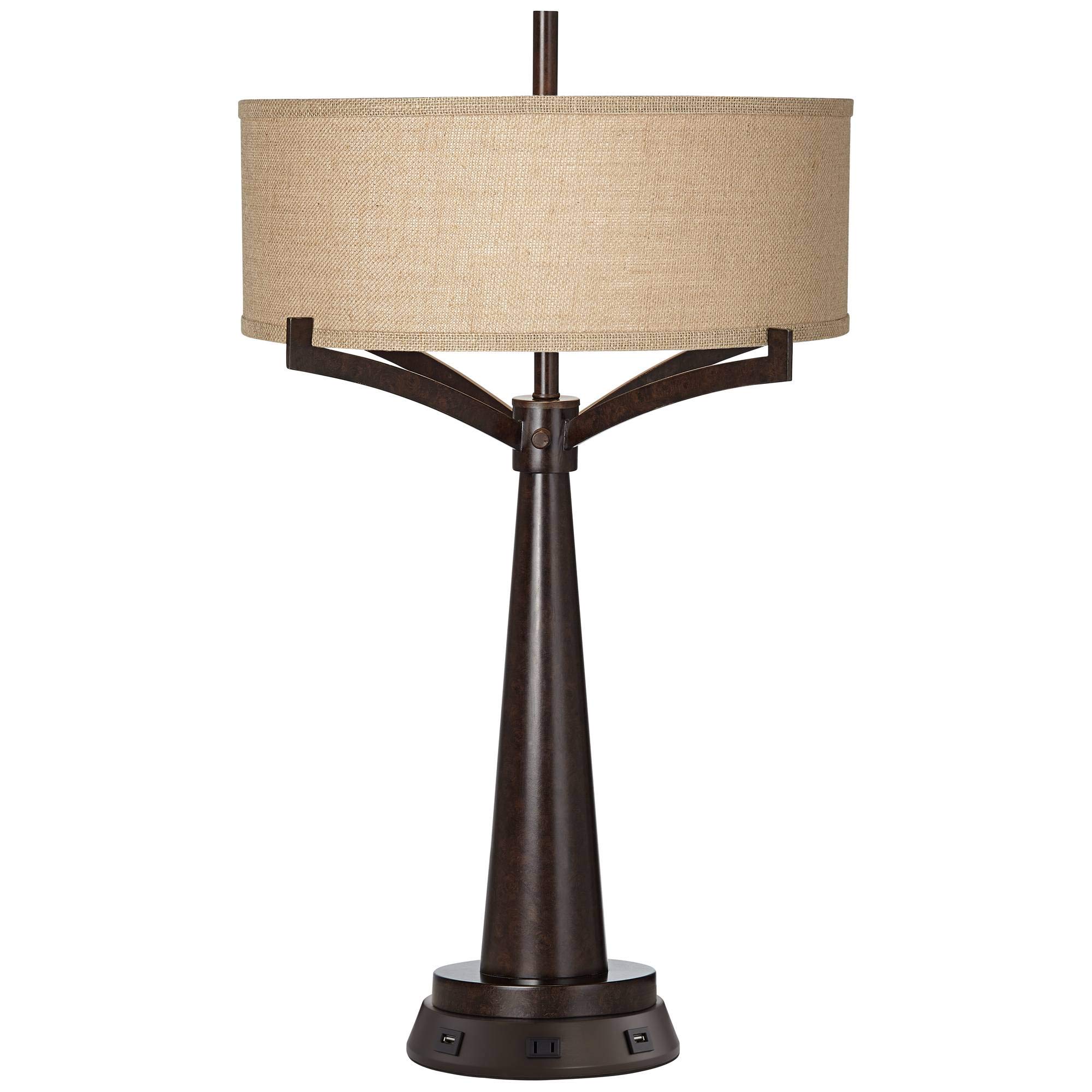 Buy Tremont Rustic Farmhouse Table Lamp with USB and AC Power Outlet