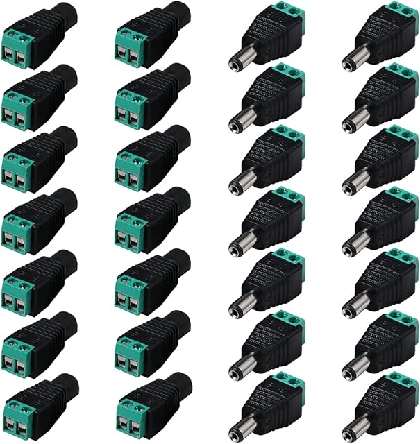 28Pcs Upgraded DC Power Adapter Connector, 14 Pairs 12V Male+Female 2.1 X 5.5MM DC Power Jack Plug Connector for CCTV Camera, Led Strip Light Cable Wire